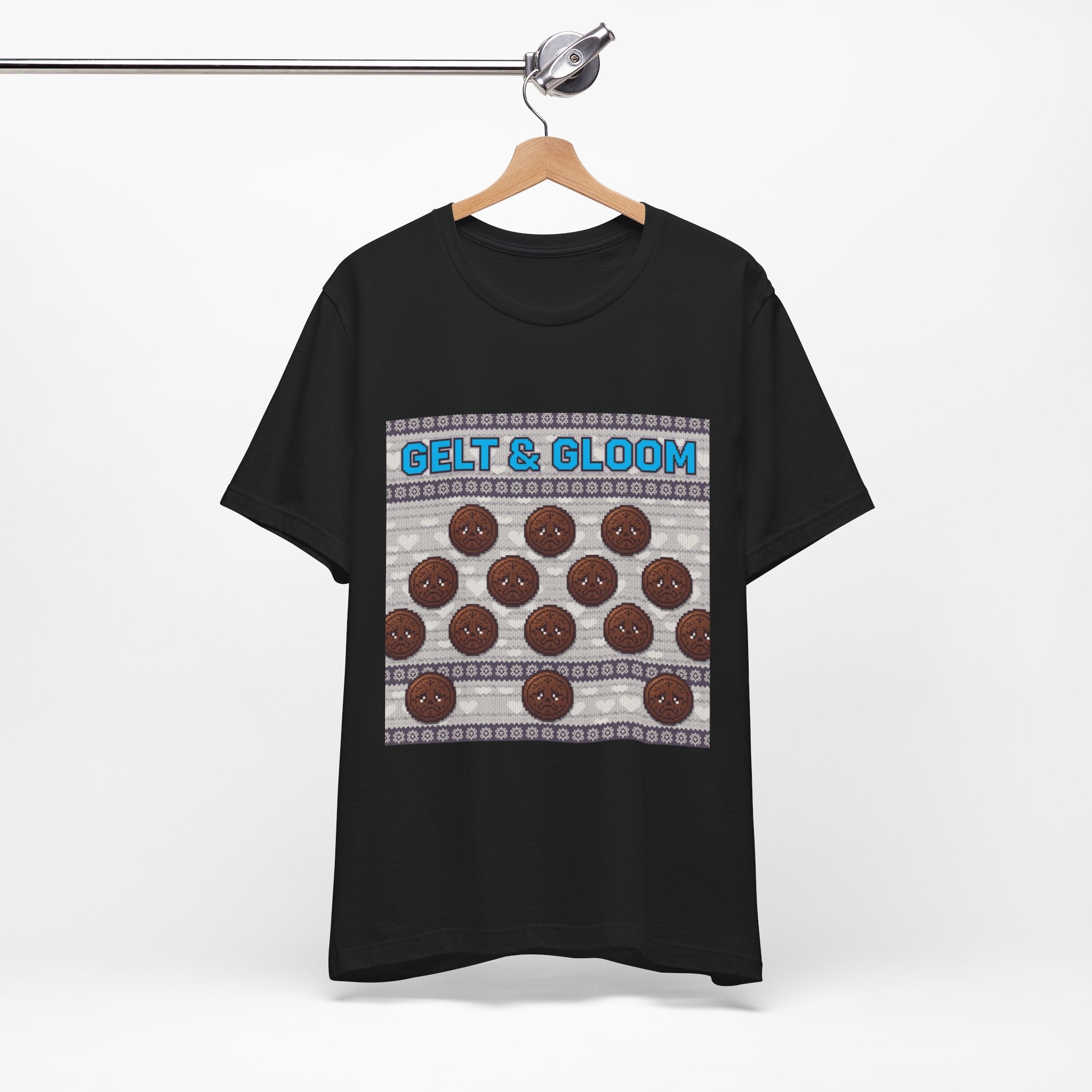 Gelt & Gloom Dark Chocolate Chanukah Ugly Sweater T-Shirt graphic t-shirt by Warped Soul Apparel