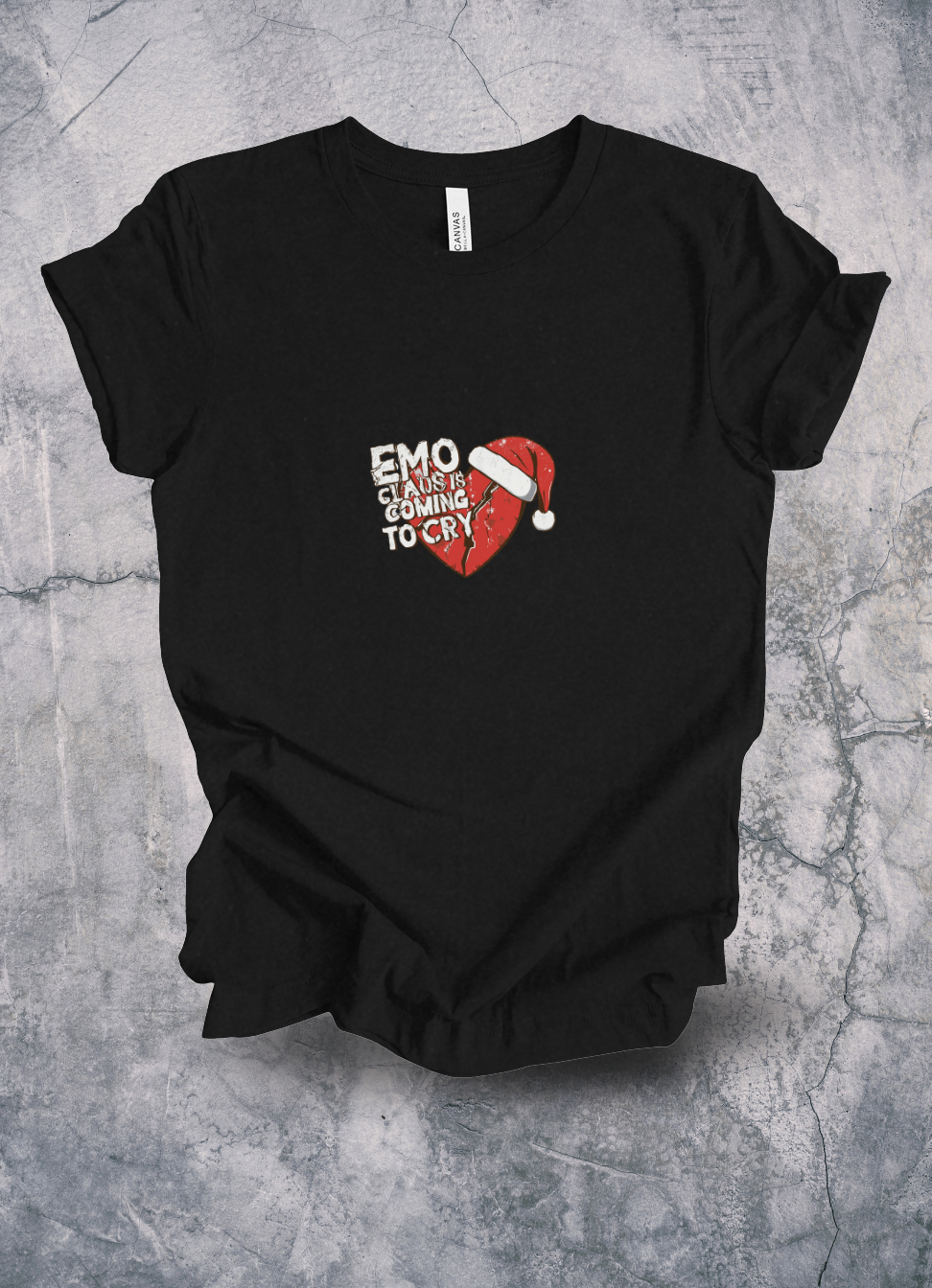 Emo Claus Distressed Heart Vintage Santa T-Shirt — Sad Christmas Tee graphic t-shirt by Warped Soul Apparel