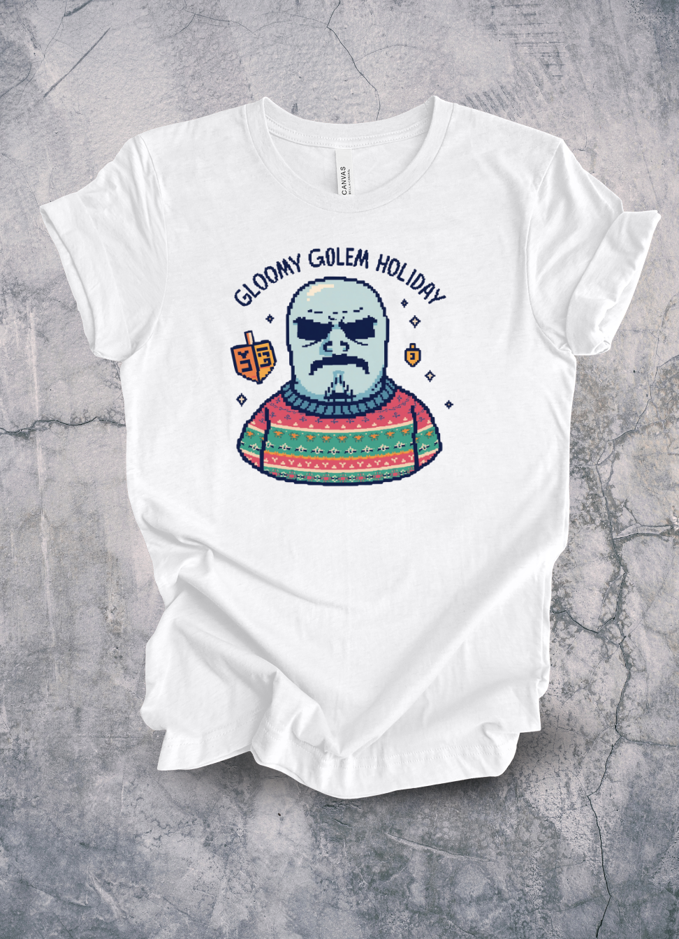 Gloomy Golem Holiday Chanukah Sweater Style T-Shirt graphic t-shirt by Warped Soul Apparel