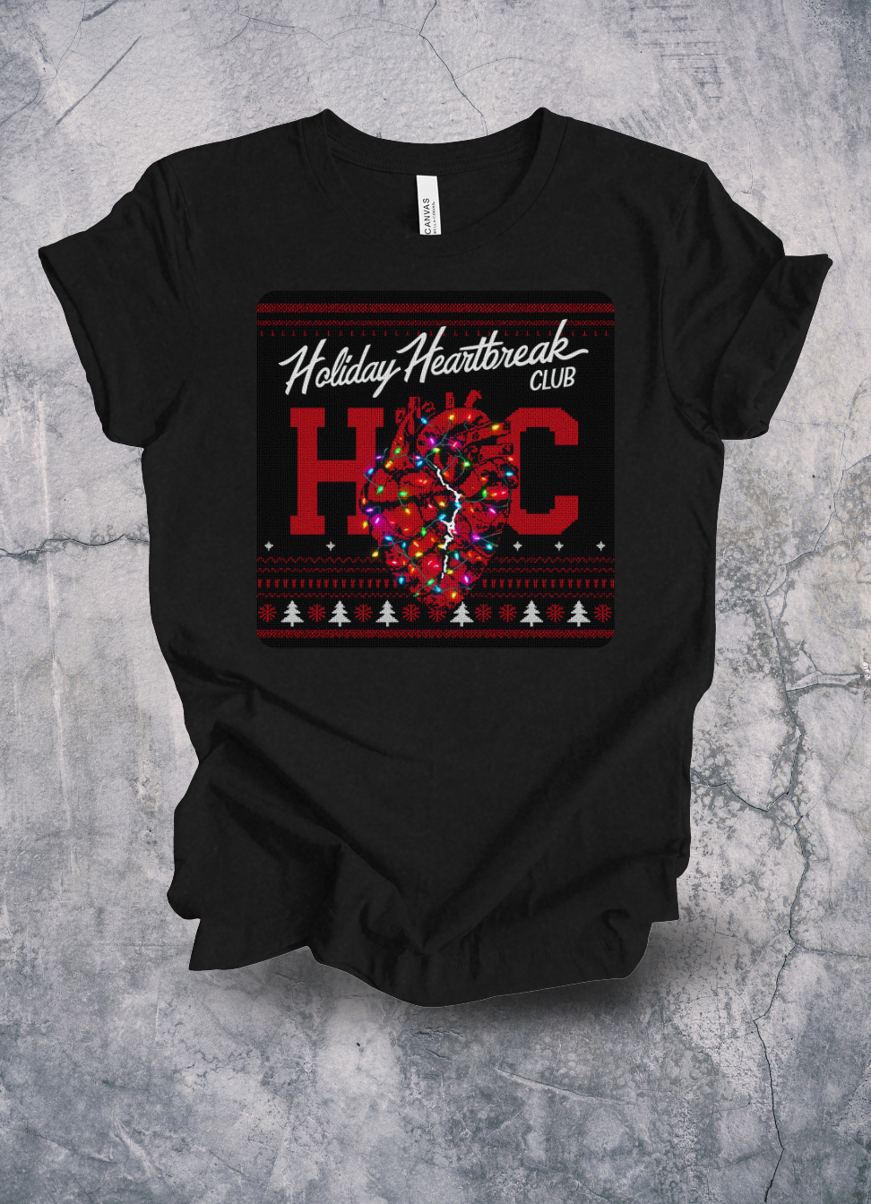 Holiday Heartbreak Club Knit Sweater Style Tee graphic t-shirt by Warped Soul Apparel
