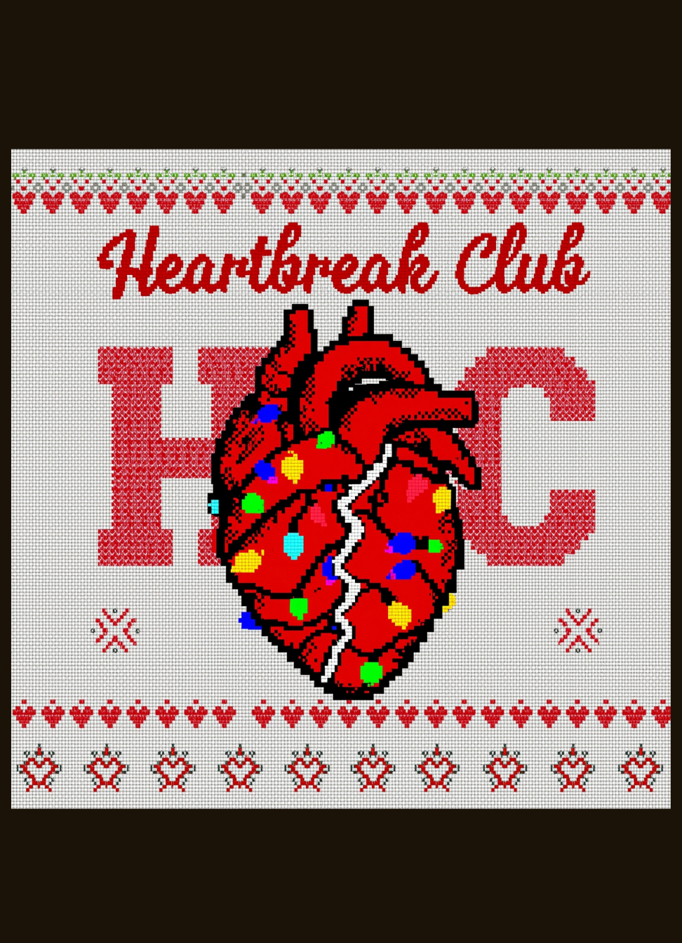 Holiday Heartbreak Club Pixel Knit Christmas Tee graphic t-shirt by Warped Soul Apparel