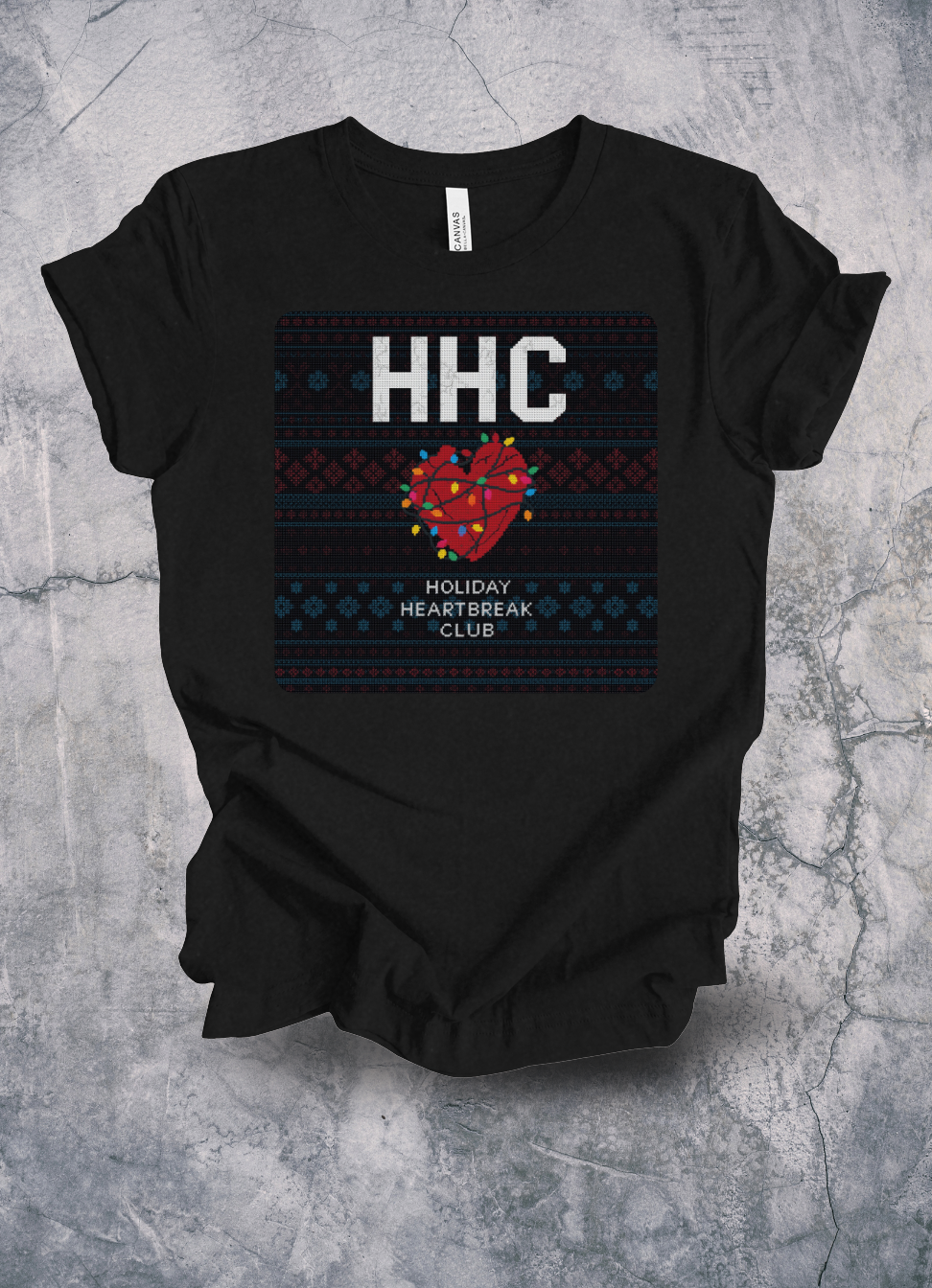 HHC Holiday Heartbreak Club Dark Knit Tee graphic t-shirt by Warped Soul Apparel