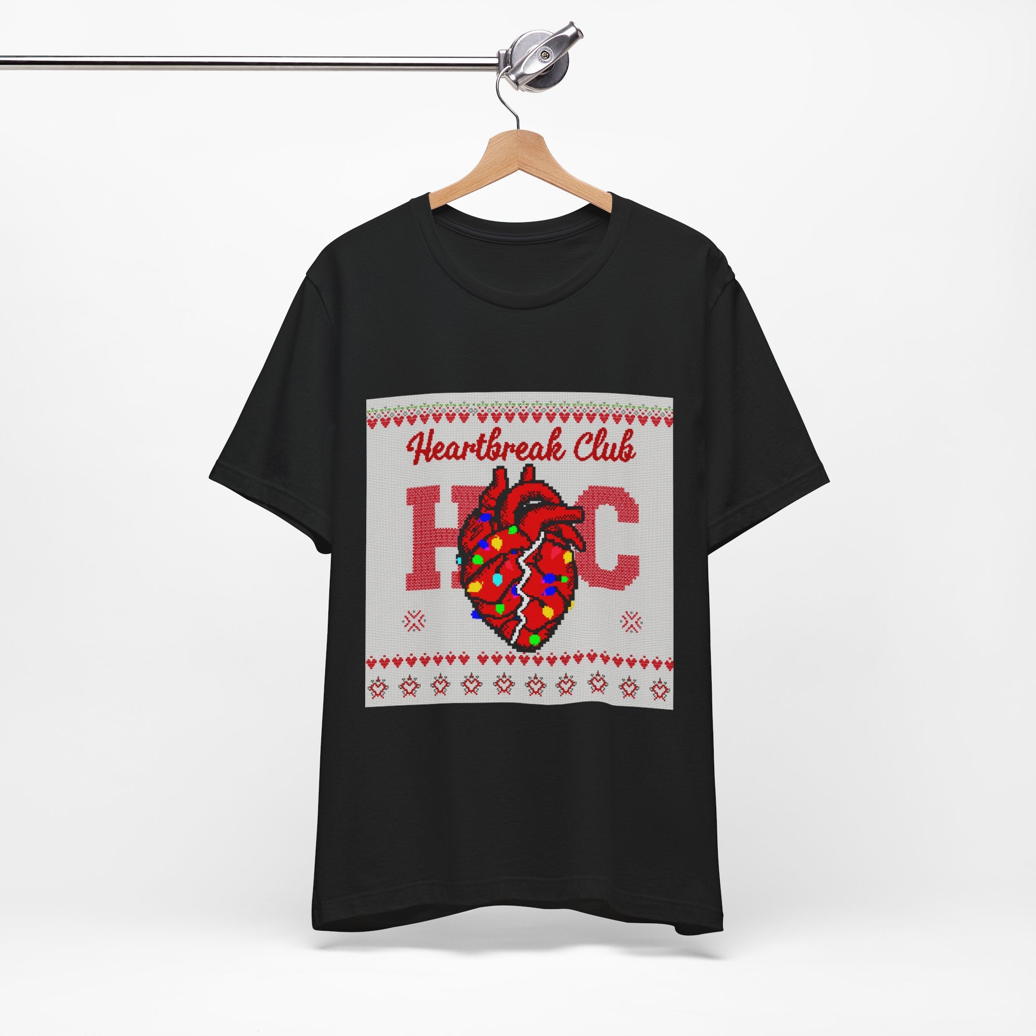 Holiday Heartbreak Club Pixel Knit Christmas Tee graphic t-shirt by Warped Soul Apparel